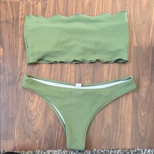 Olive Green Ribbed Bandeau Bikini Set